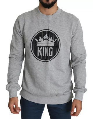 Suéter de algodón gris con estampado Crown King  