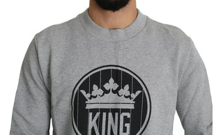 Suéter de algodón gris con estampado Crown King  