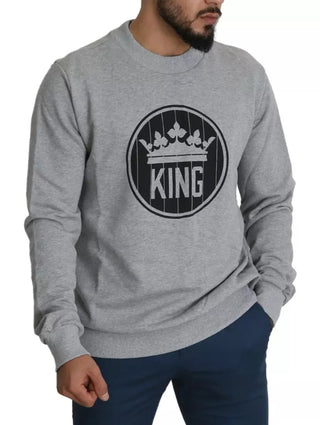 Suéter de algodón gris con estampado Crown King  