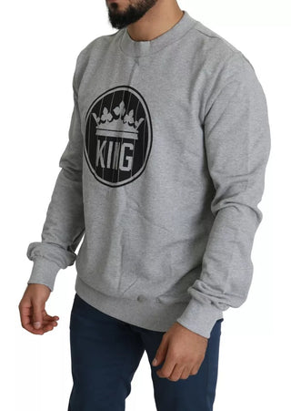 Suéter de algodón gris con estampado Crown King  