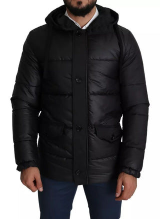 Chaqueta acolchada negra para hombre con capucha de poliéster  