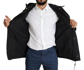 Chaqueta acolchada negra para hombre con capucha de poliéster  