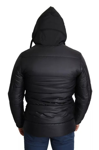 Chaqueta acolchada negra para hombre con capucha de poliéster  