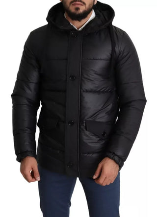 Chaqueta acolchada negra para hombre con capucha de poliéster  