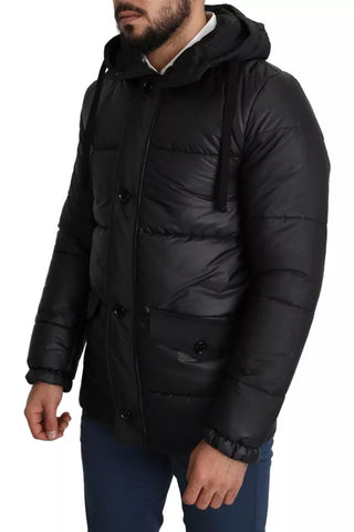 Chaqueta acolchada negra para hombre con capucha de poliéster  
