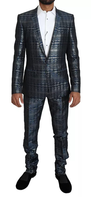 Traje ajustado de 2 piezas azul y plata brillante GOLD  