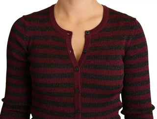 Suéter cardigan de mujer negro con rayas rojas  
