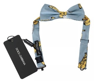 Pajarita de seda azul claro con estampado de plátanos para hombre  