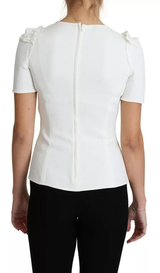 White Viscose Stretch Short Sleeves Blouse Top