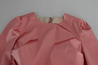 Vestido midi ajustado de manga larga rosa  