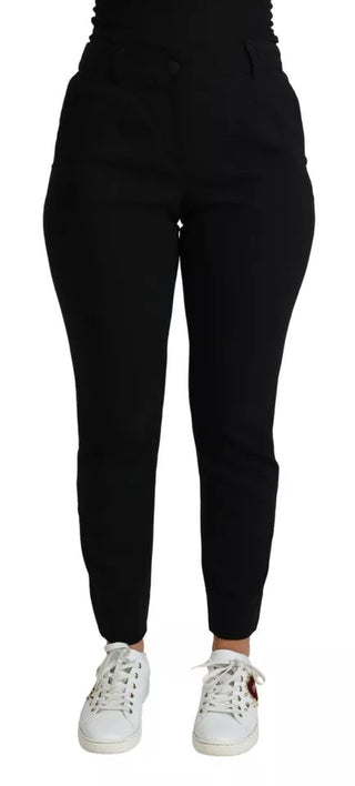 Schwarze Skinny-Hose aus Stretch-Jungfernwolle