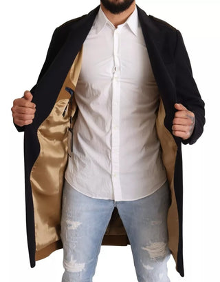 Blauer Trenchcoat Lange Jacke aus Wollstretch