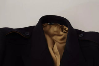 Blauer Trenchcoat Lange Jacke aus Wollstretch