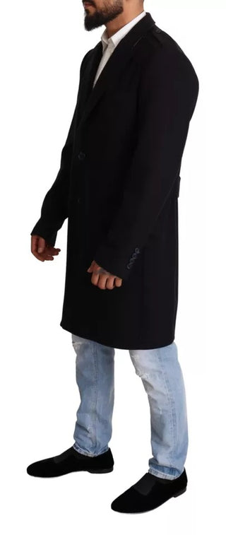 Blauer Trenchcoat Lange Jacke aus Wollstretch