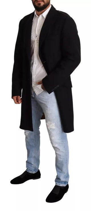 Blauer Trenchcoat Lange Jacke aus Wollstretch