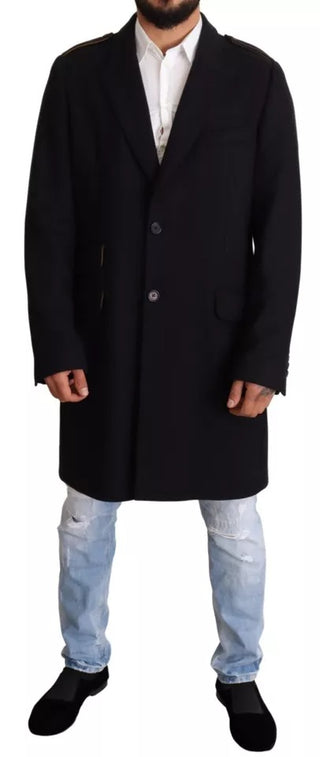 Blauer Trenchcoat Lange Jacke aus Wollstretch