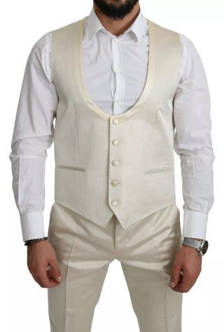 Traje de 3 piezas de lana crema beige SICILIA con chal  