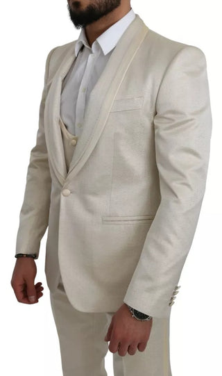 Traje de 3 piezas de lana crema beige SICILIA con chal  