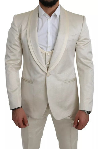 Traje de 3 piezas de lana crema beige SICILIA con chal  