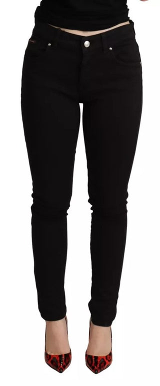 Jeans pitillo de mezclilla negra de algodón elástico