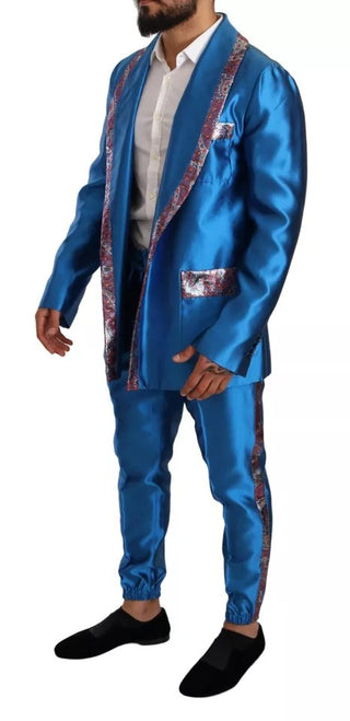 Conjunto formal de 2 piezas de seda jacquard azul  