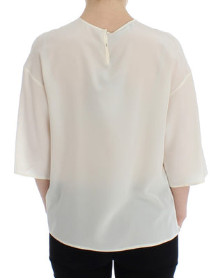Blusa de Seda Blanca con Lentejuelas y Estampado de Llave