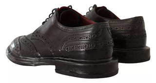 Black Perforated Leather Lace Up Derby Shoes