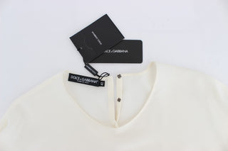 Blusa de Seda Blanca con Lentejuelas y Estampado de Llave