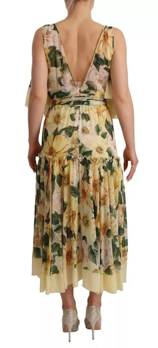 Vestido largo maxi de seda con estampado floral multicolor