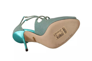 Sandalias de tacón con tiras y brillo azul