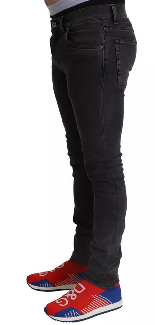 Jeans ajustados de mezclilla gris con logo y lycra para correr