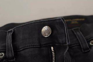 Jeans ajustados de mezclilla gris con logo y lycra para correr