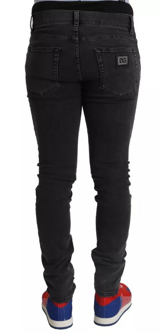 Jeans ajustados de mezclilla gris con logo y lycra para correr
