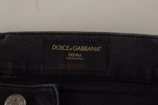 Jeans ajustados de mezclilla gris con logo y lycra para correr