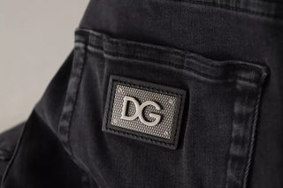 Jeans ajustados de mezclilla gris con logo y lycra para correr