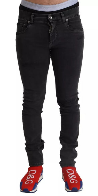 Jeans ajustados de mezclilla gris con logo y lycra para correr