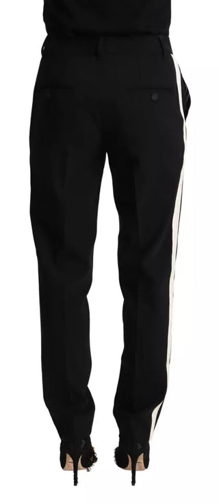 Schwarz-weiß gestreifte Wollhose mit schmal zulaufendem Bein