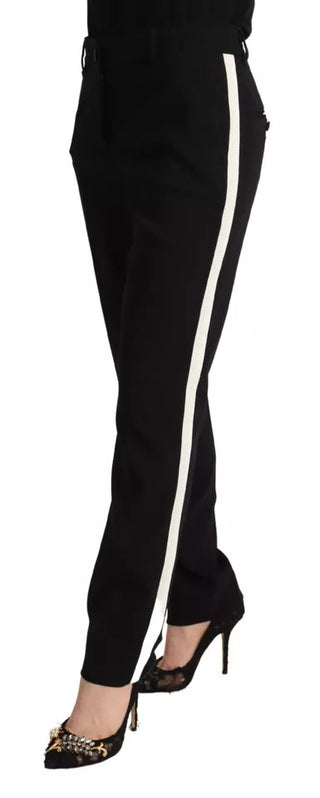 Schwarz-weiß gestreifte Wollhose mit schmal zulaufendem Bein