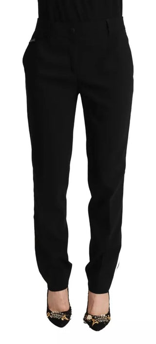 Schwarz-weiß gestreifte Wollhose mit schmal zulaufendem Bein