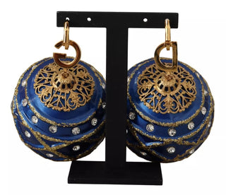 Gold-Messing-Blau Christbaumkugel Kristall Haken Ohrringe Schmuck