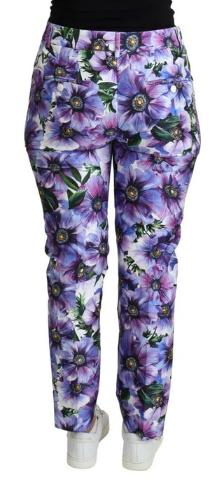 Pantalones ajustados de algodón morado con estampado floral