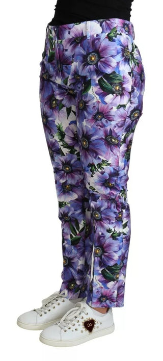 Pantalones ajustados de algodón morado con estampado floral