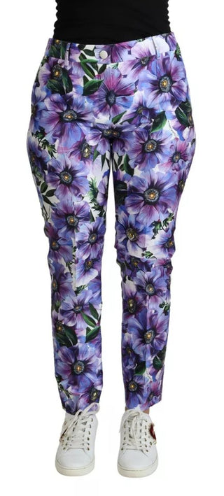 Pantalones ajustados de algodón morado con estampado floral