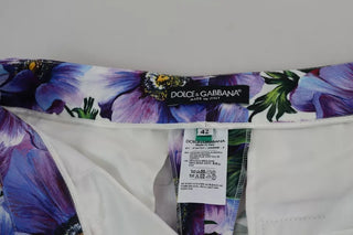 Pantalones ajustados de algodón morado con estampado floral