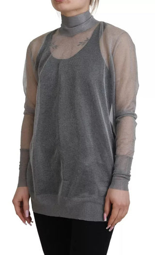 Suéter gris transparente de cuello alto