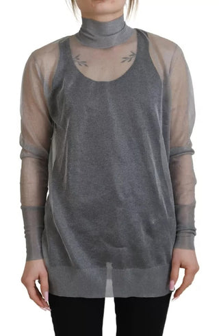Suéter gris transparente de cuello alto