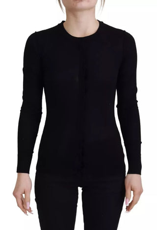 Schwarzer Rundhals-Pullover mit langen Ärmeln