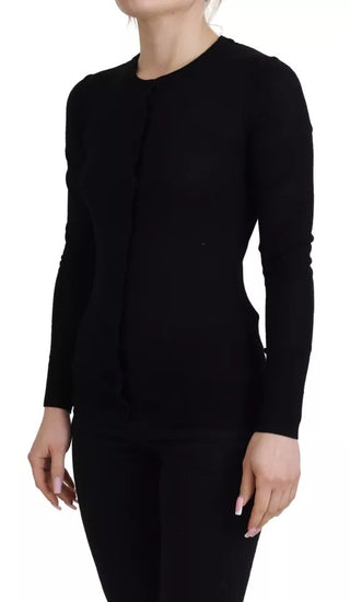 Schwarzer Rundhals-Pullover mit langen Ärmeln
