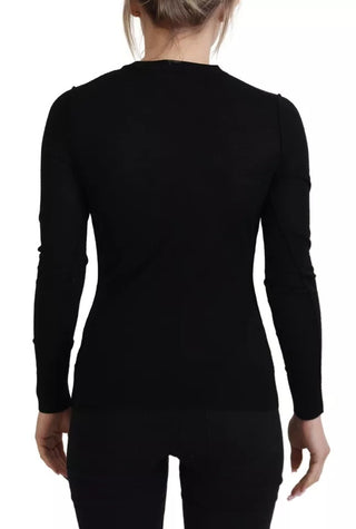 Schwarzer Rundhals-Pullover mit langen Ärmeln