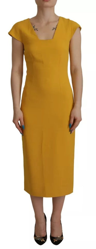 Gelbes ärmelloses Midi-Scheidenkleid aus Viskose